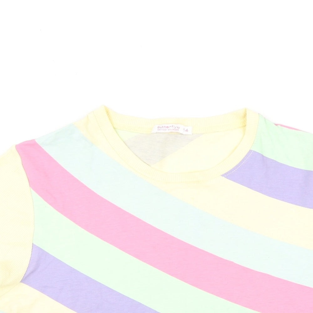 Butterfly Womens Multicoloured Striped Cotton Basic T-Shirt Size 14 Round Neck