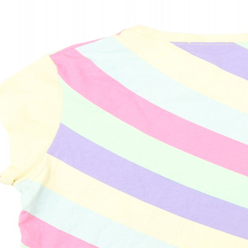 Butterfly Womens Multicoloured Striped Cotton Basic T-Shirt Size 14 Round Neck