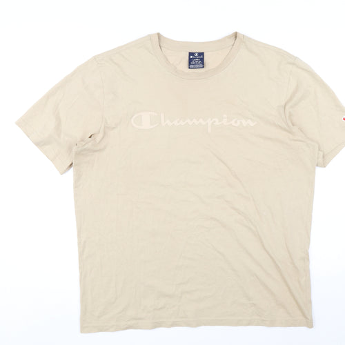 Champion Mens Beige Cotton T-Shirt Size L Round Neck