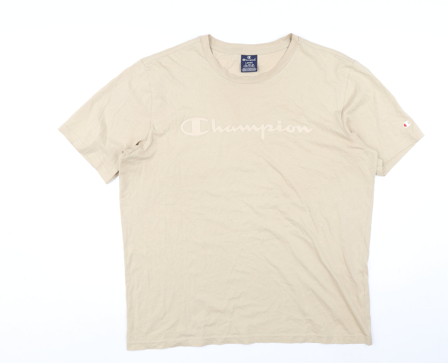 Champion Mens Beige Cotton T-Shirt Size L Round Neck