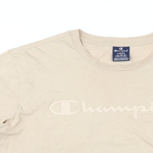 Champion Mens Beige Cotton T-Shirt Size L Round Neck