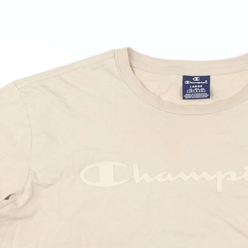 Champion Mens Beige Cotton T-Shirt Size L Round Neck