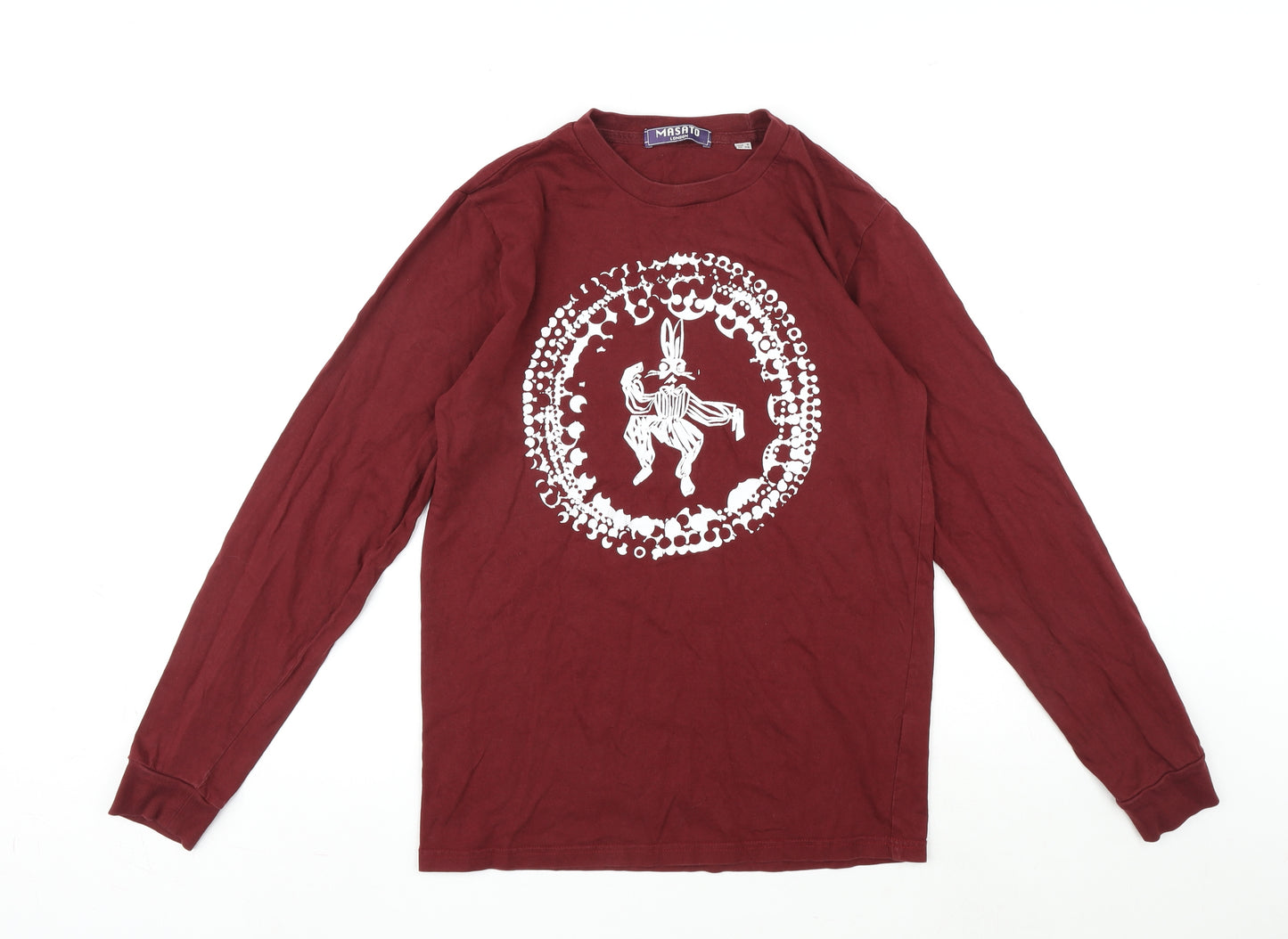 Masato Mens Red Cotton T-Shirt Size S Round Neck