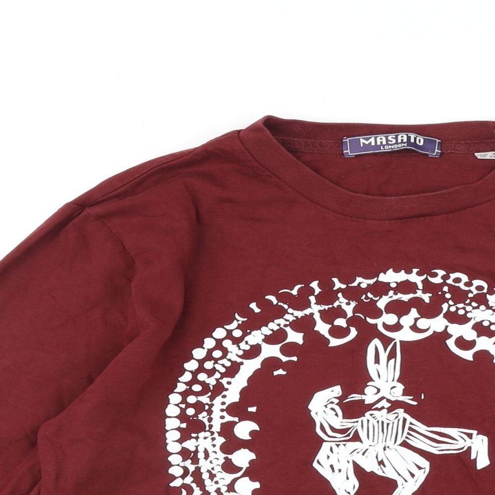 Masato Mens Red Cotton T-Shirt Size S Round Neck