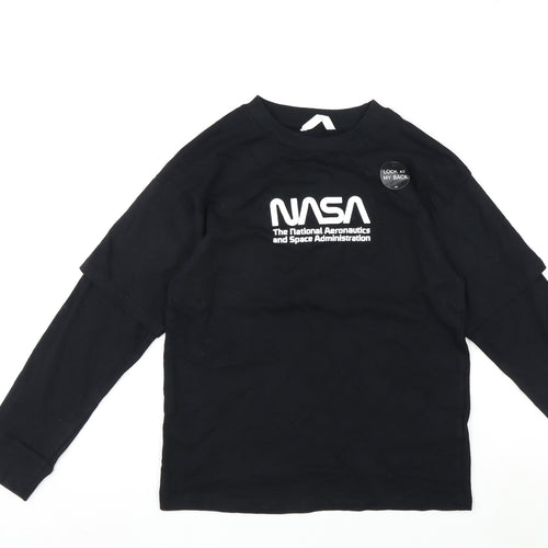 NASA Boys Black Cotton Basic T-Shirt Size 9-10 Years Round Neck Pullover