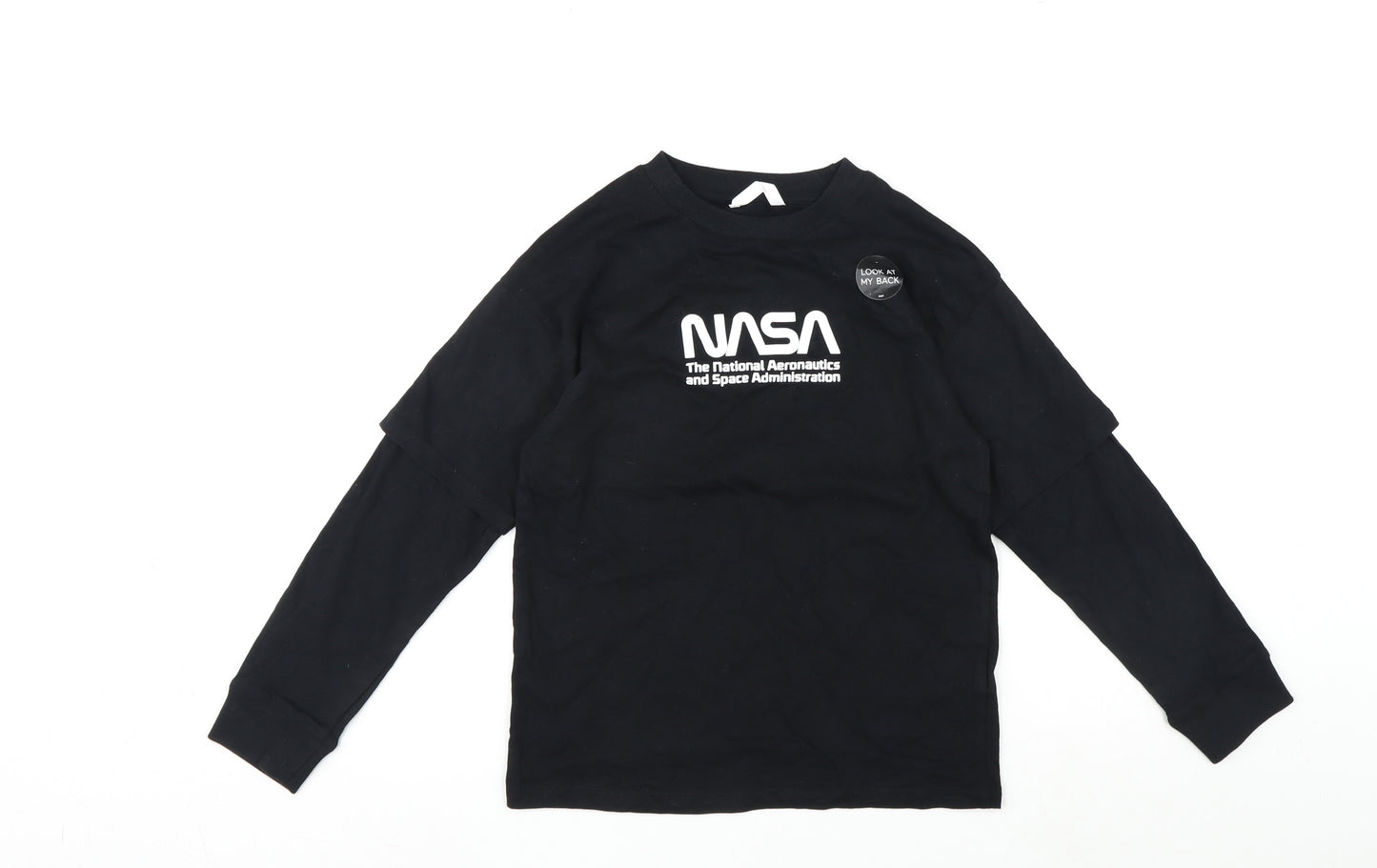 NASA Boys Black Cotton Basic T-Shirt Size 9-10 Years Round Neck Pullover