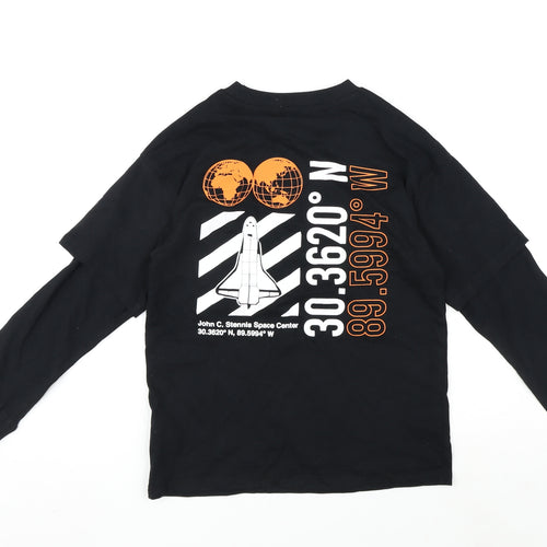 NASA Boys Black Cotton Basic T-Shirt Size 9-10 Years Round Neck Pullover