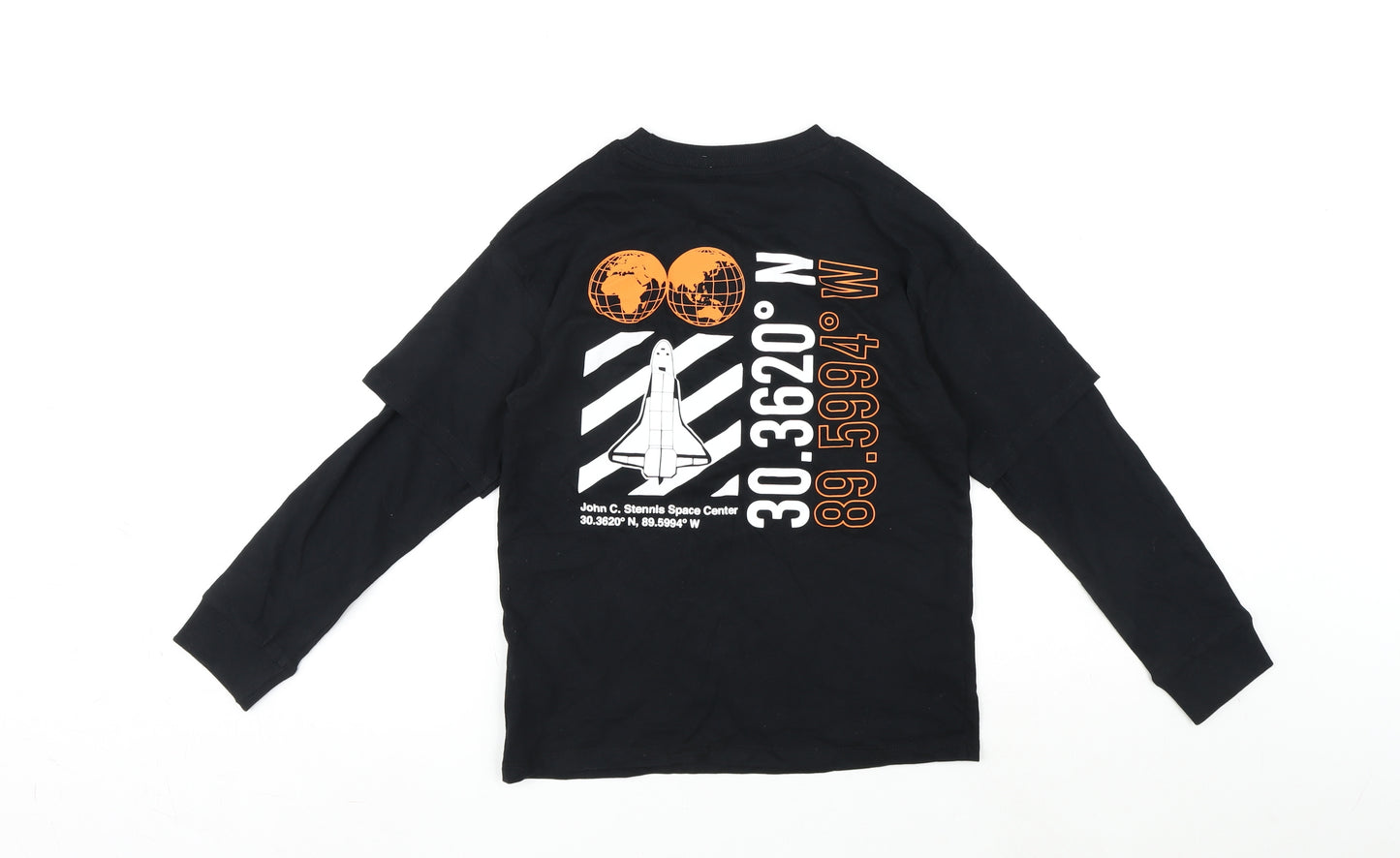 NASA Boys Black Cotton Basic T-Shirt Size 9-10 Years Round Neck Pullover