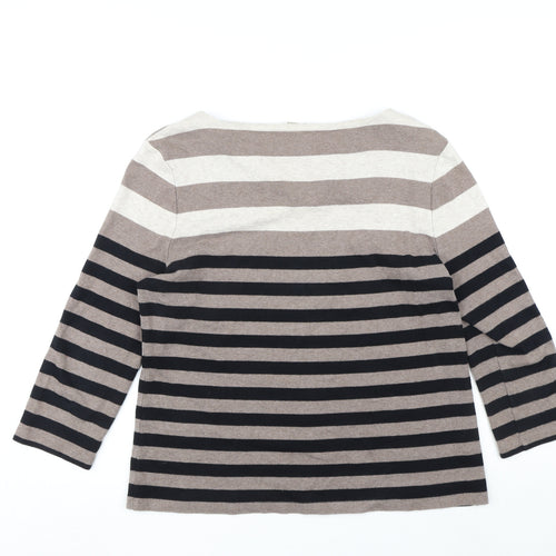 CC Womens Brown Striped Cotton Basic T-Shirt Size L Round Neck