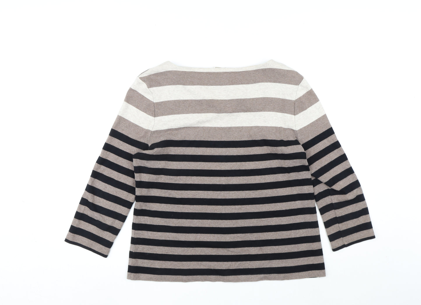 CC Womens Brown Striped Cotton Basic T-Shirt Size L Round Neck
