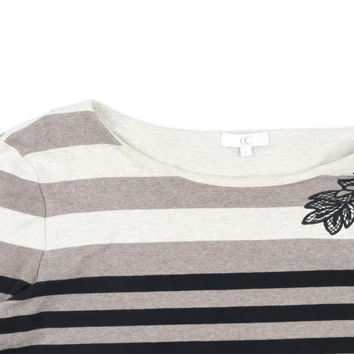 CC Womens Brown Striped Cotton Basic T-Shirt Size L Round Neck