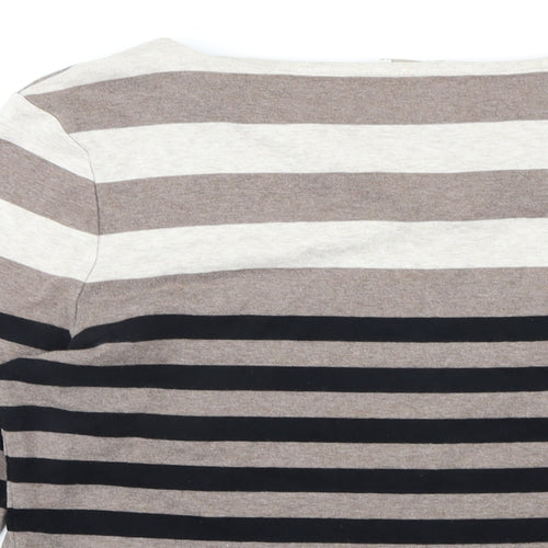 CC Womens Brown Striped Cotton Basic T-Shirt Size L Round Neck