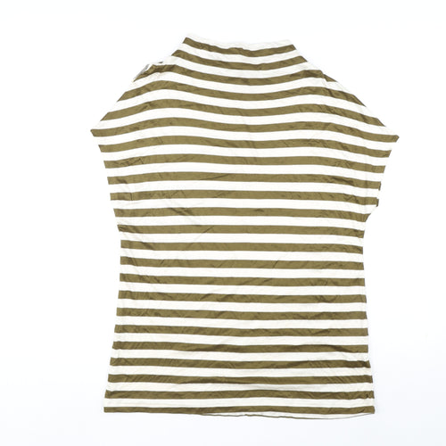 Autograph Womens Brown Striped Viscose Basic T-Shirt Size 14 Mock Neck