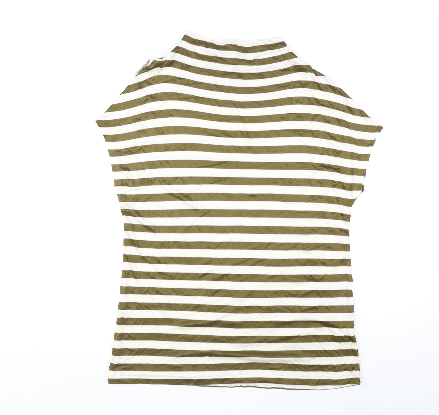 Autograph Womens Brown Striped Viscose Basic T-Shirt Size 14 Mock Neck