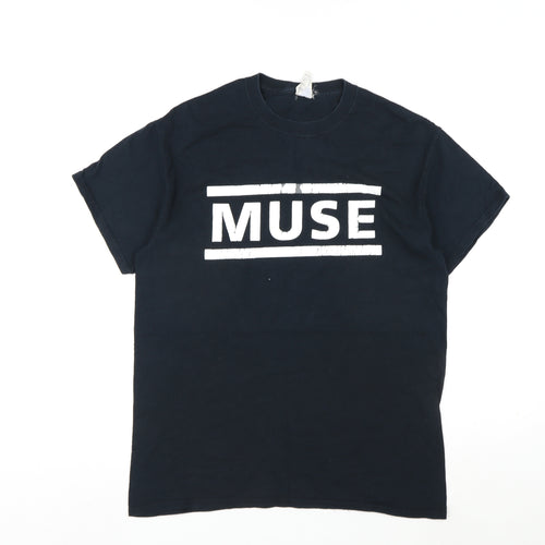 Muse Mens Black Cotton T-Shirt Size M Round Neck