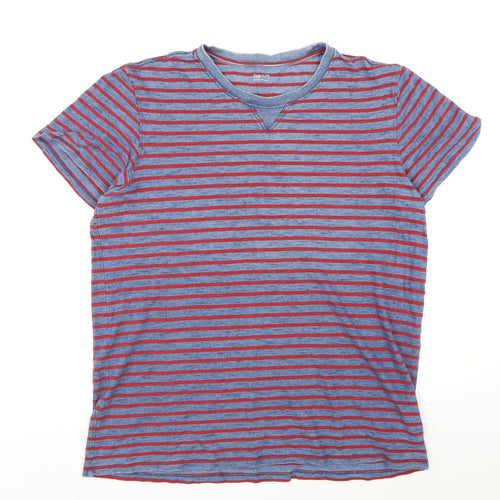 Gap Mens Blue Striped Cotton T-Shirt Size XL Round Neck