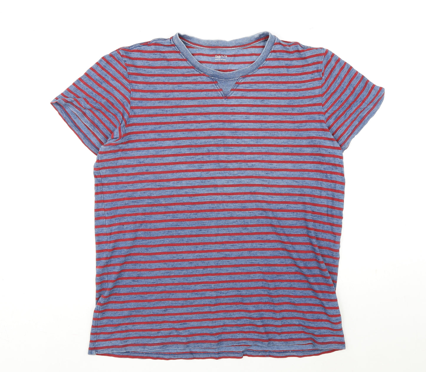 Gap Mens Blue Striped Cotton T-Shirt Size XL Round Neck