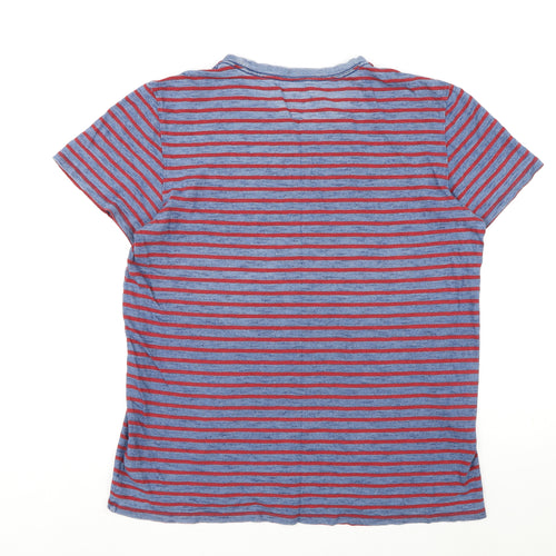 Gap Mens Blue Striped Cotton T-Shirt Size XL Round Neck