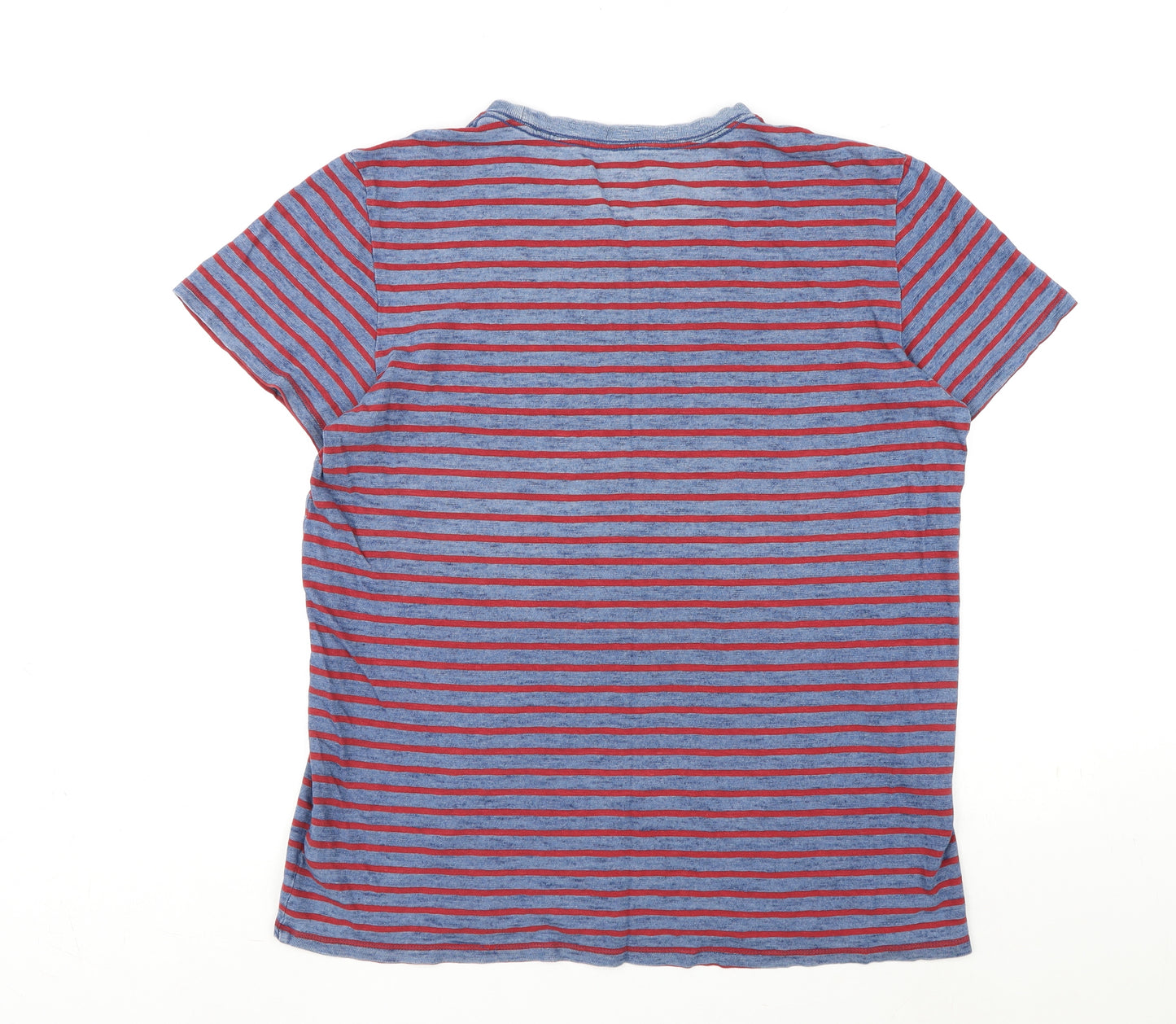 Gap Mens Blue Striped Cotton T-Shirt Size XL Round Neck