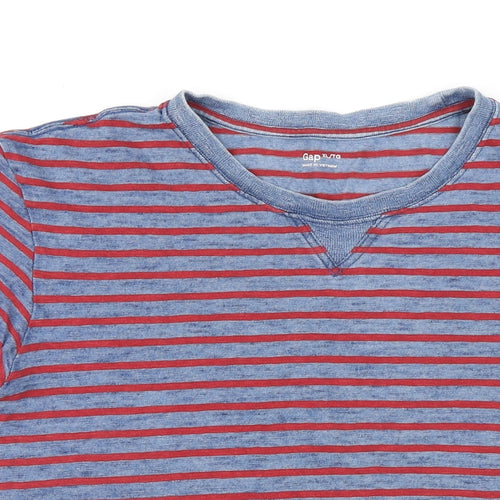 Gap Mens Blue Striped Cotton T-Shirt Size XL Round Neck