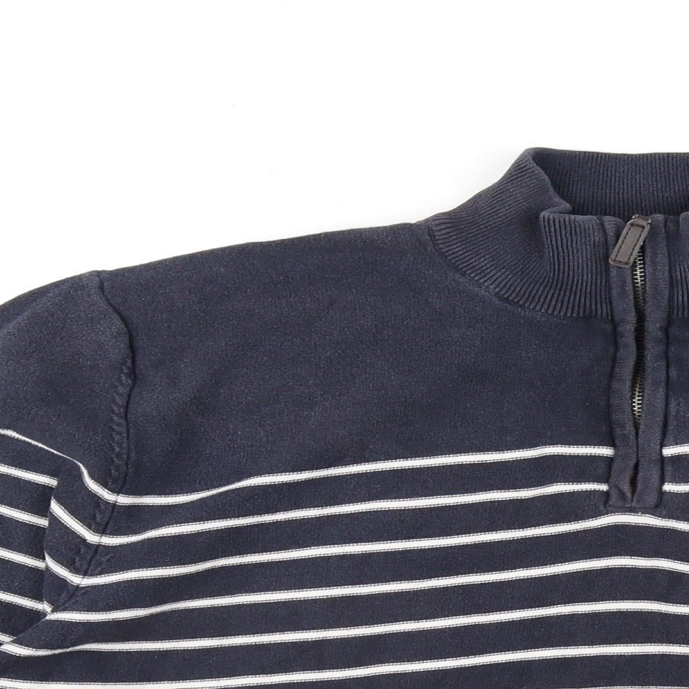 Blue Harbour Mens Blue Mock Neck Striped Cotton Pullover Jumper Size L Long Sleeve