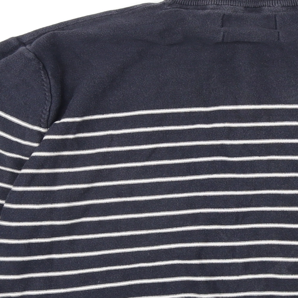 Blue Harbour Mens Blue Mock Neck Striped Cotton Pullover Jumper Size L Long Sleeve