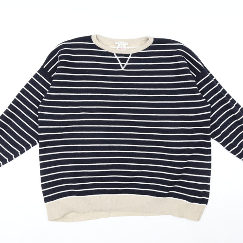 White Stuff Womens Blue Round Neck Striped Cotton Pullover Jumper Size 20