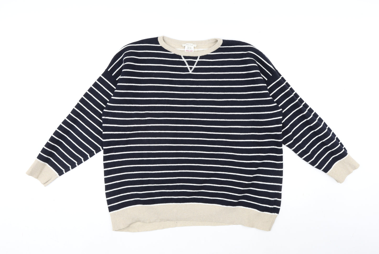 White Stuff Womens Blue Round Neck Striped Cotton Pullover Jumper Size 20