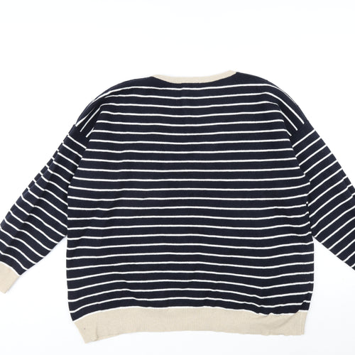 White Stuff Womens Blue Round Neck Striped Cotton Pullover Jumper Size 20