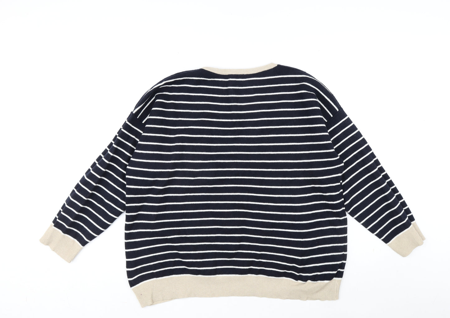 White Stuff Womens Blue Round Neck Striped Cotton Pullover Jumper Size 20