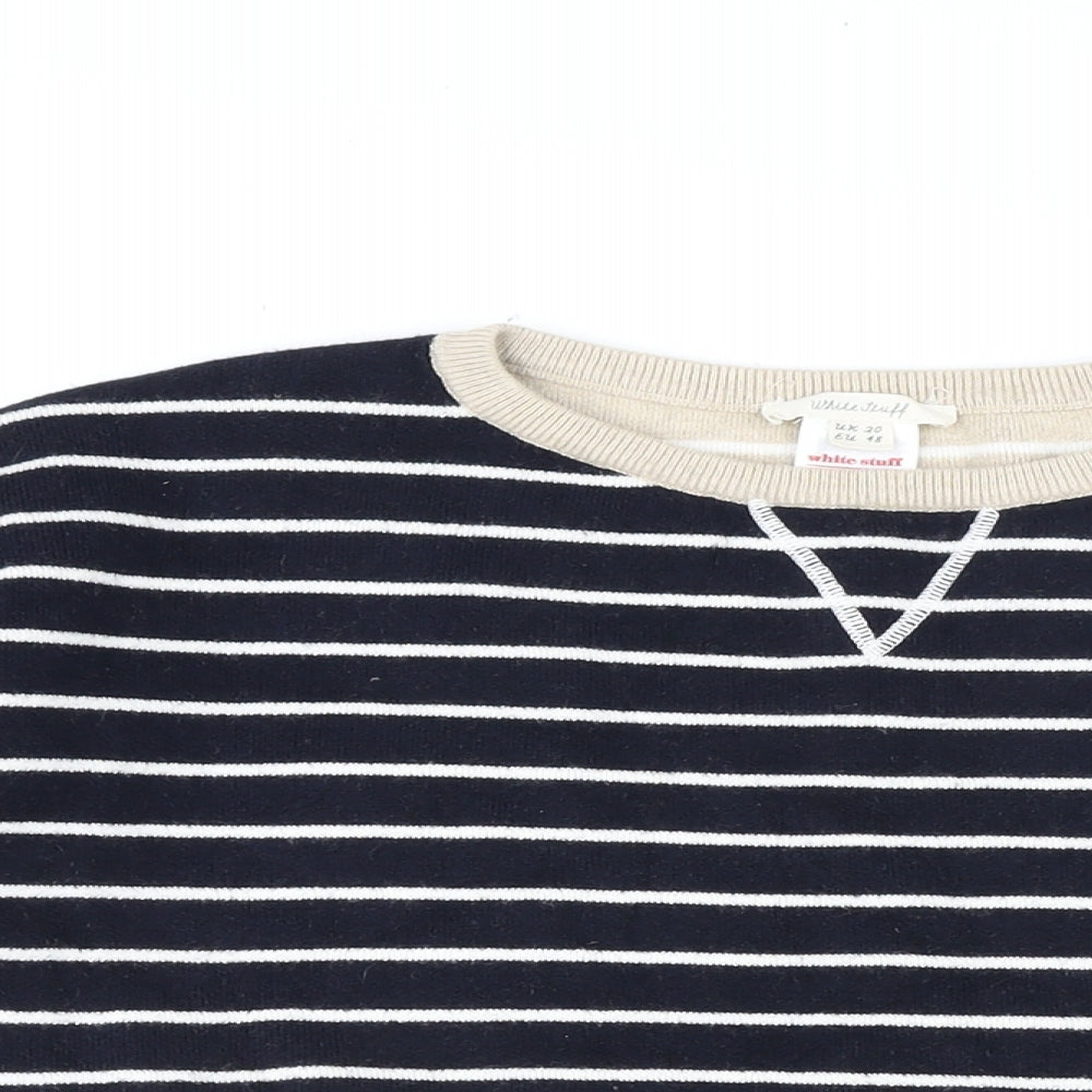 White Stuff Womens Blue Round Neck Striped Cotton Pullover Jumper Size 20