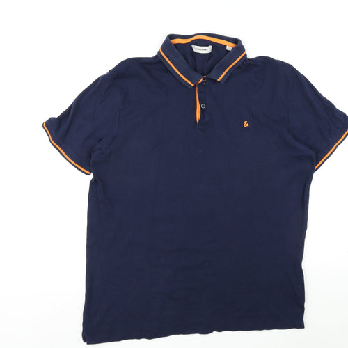 JACK & JONES Mens Blue Cotton Polo Size XL Collared Button