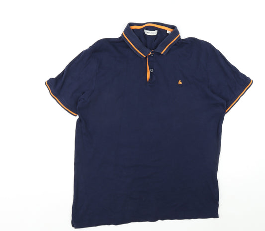 JACK & JONES Mens Blue Cotton Polo Size XL Collared Button