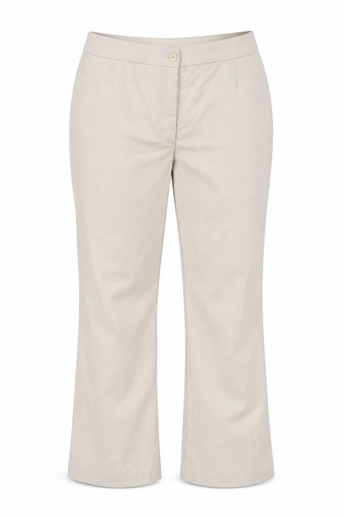 Front view of Monki women’s beige polyester trousers, size UK 18, 28-inch leg regular zip