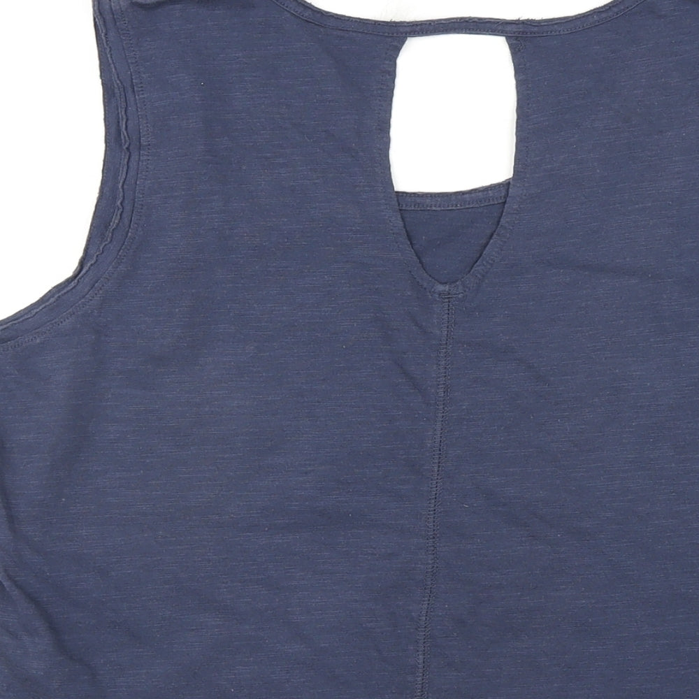 Weird Fish Womens Blue Cotton Basic Tank Size 14 Scoop Neck