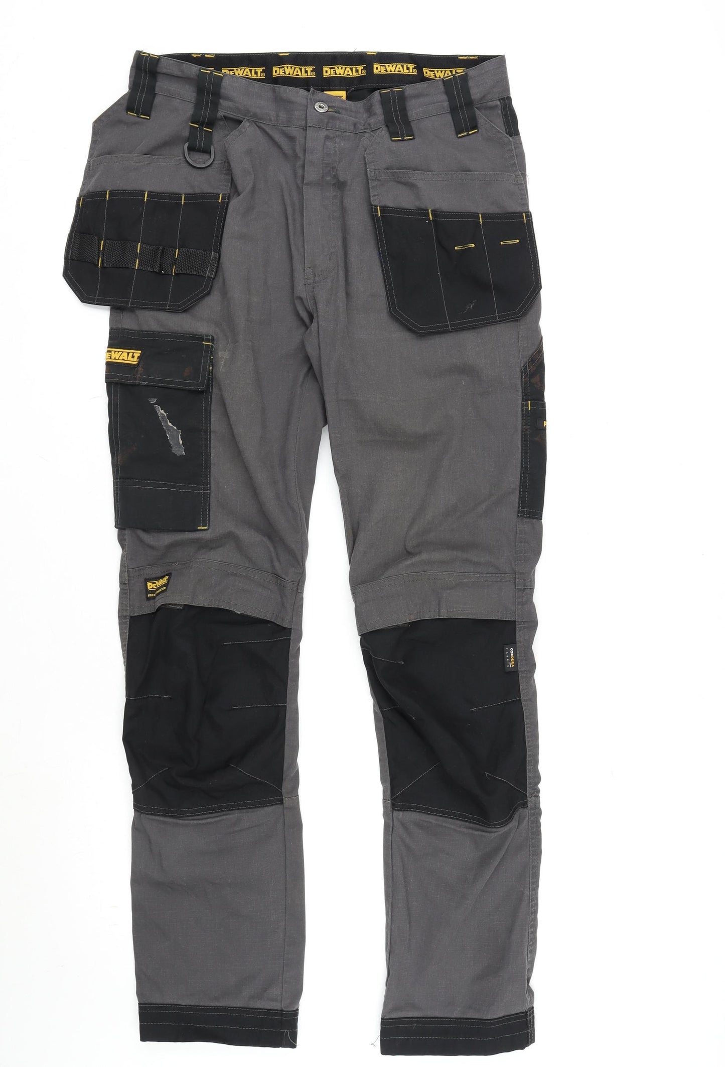 DEWALT Mens Grey Polyester Carpenter Trousers Size 32 in L33 in Regular Zip