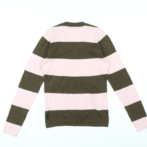 Addict Womens Pink V-Neck Striped Cotton Pullover Jumper Size XS