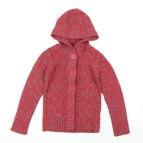 Pumpkin Patch Girls Pink Round Neck Acrylic Cardigan Jumper Size 7 Years Button