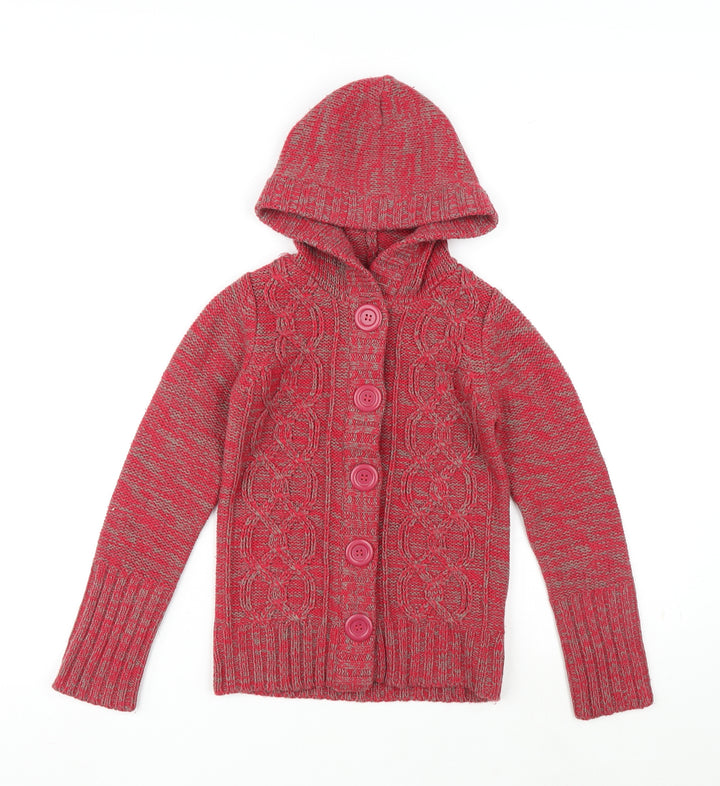 Pumpkin Patch Girls Pink Round Neck Acrylic Cardigan Jumper Size 7 Years Button