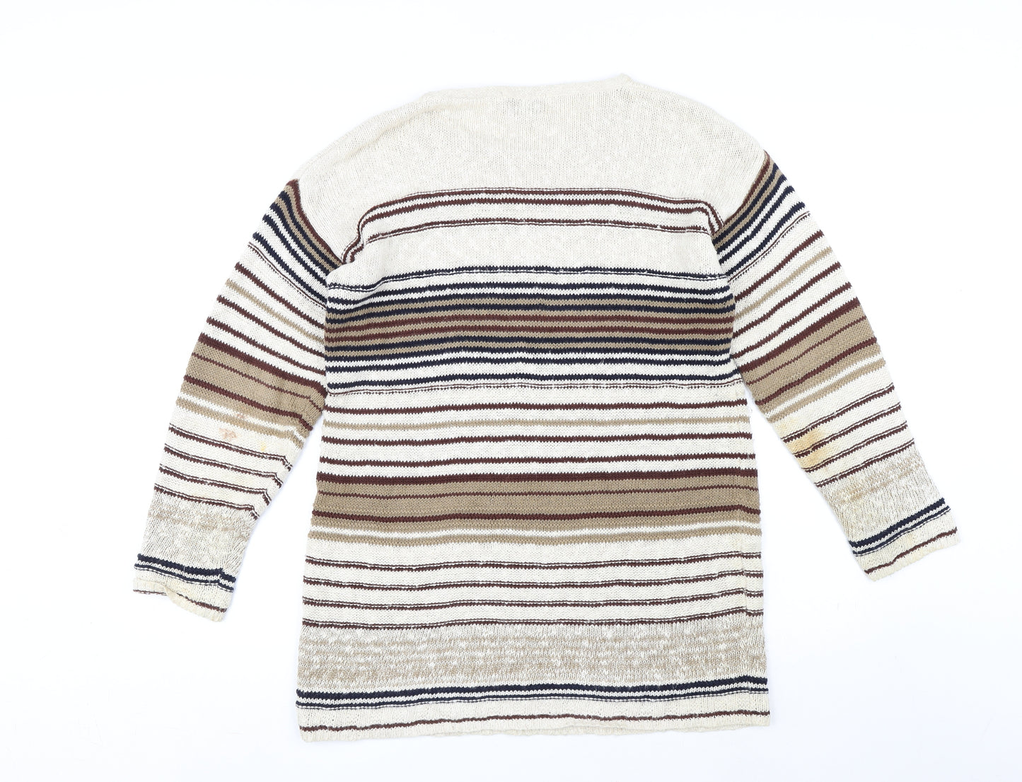 Monsoon Womens Beige Striped Ramie Jumper Dress Size S Round Neck Pullover