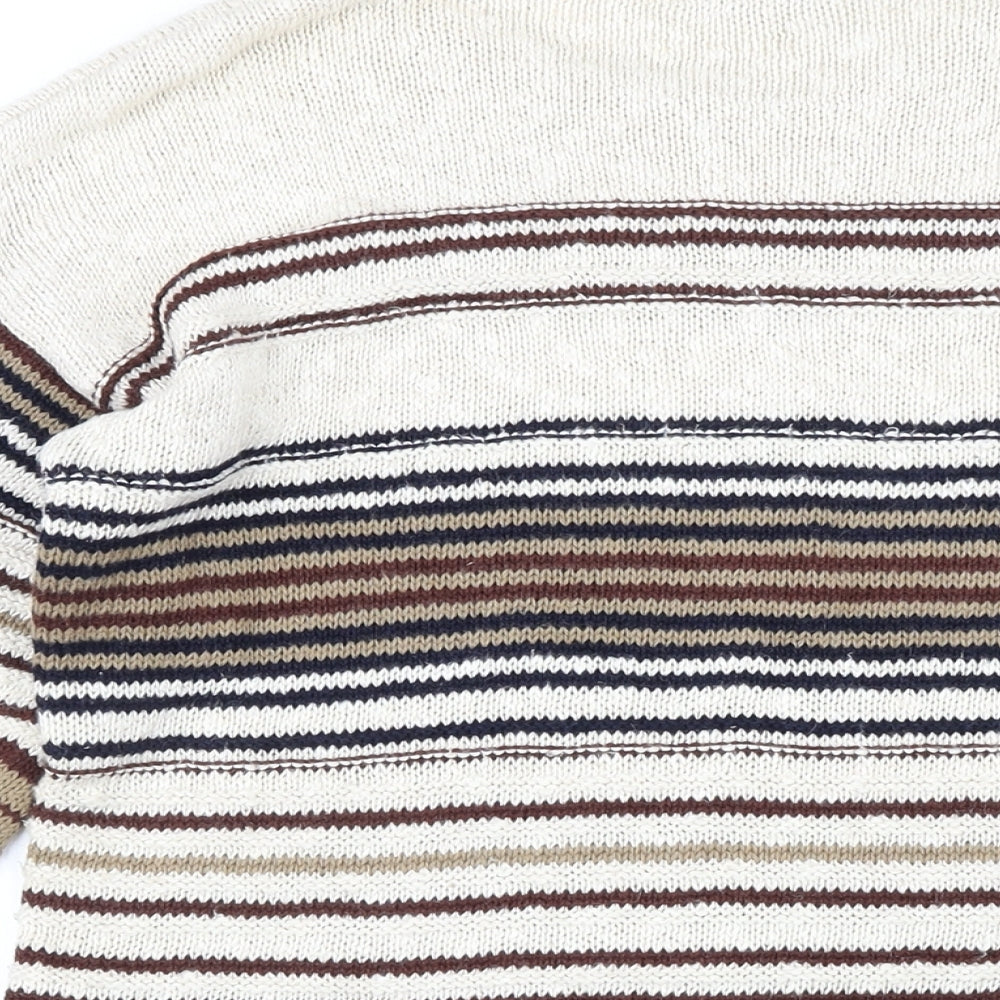Monsoon Womens Beige Striped Ramie Jumper Dress Size S Round Neck Pullover