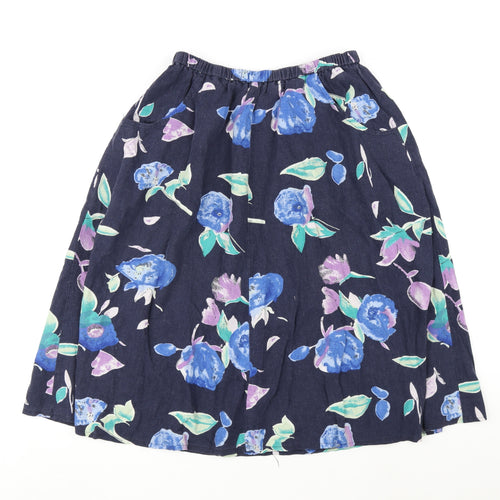 Carr & westley Womens Blue Floral Linen A-Line Skirt Size 14