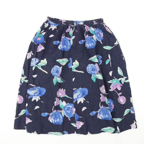 Carr & westley Womens Blue Floral Linen A-Line Skirt Size 14
