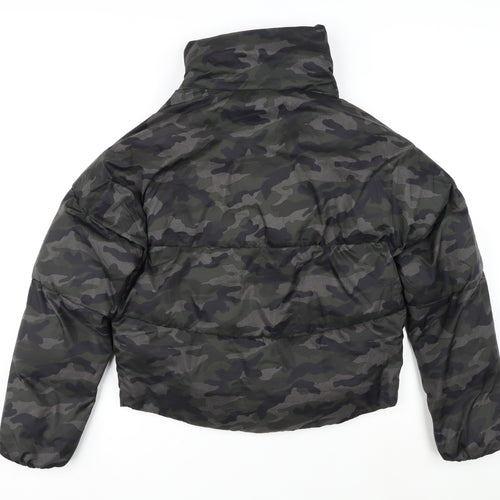 K.Zell Womens Black Camouflage Puffer Jacket Coat Size S Zip