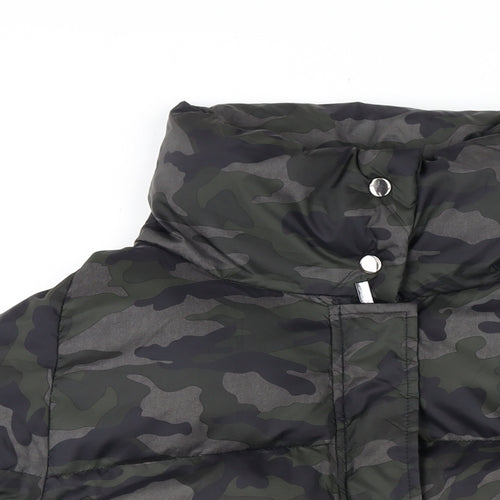K.Zell Womens Black Camouflage Puffer Jacket Coat Size S Zip