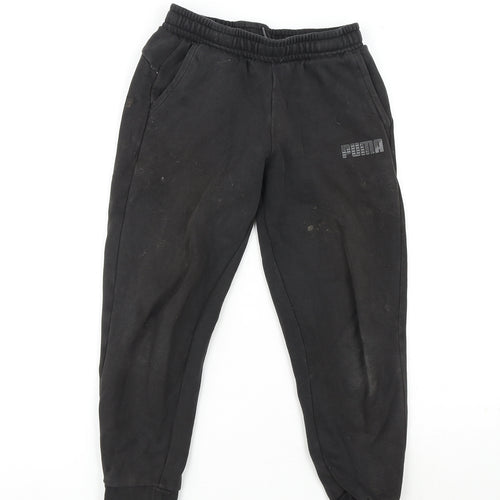 PUMA Boys Black Cotton Jogger Trousers Size 9-10 Years L21 in Regular Drawstring