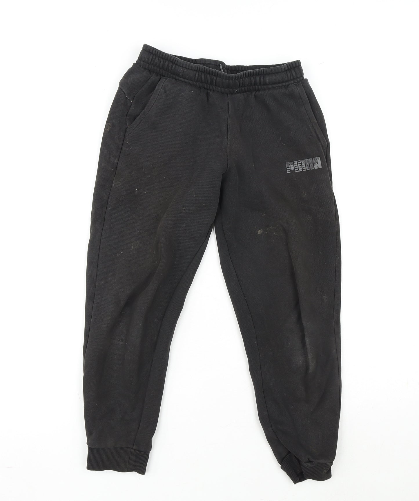 PUMA Boys Black Cotton Jogger Trousers Size 9-10 Years L21 in Regular Drawstring