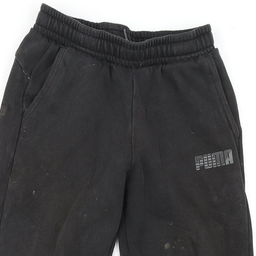 PUMA Boys Black Cotton Jogger Trousers Size 9-10 Years L21 in Regular Drawstring