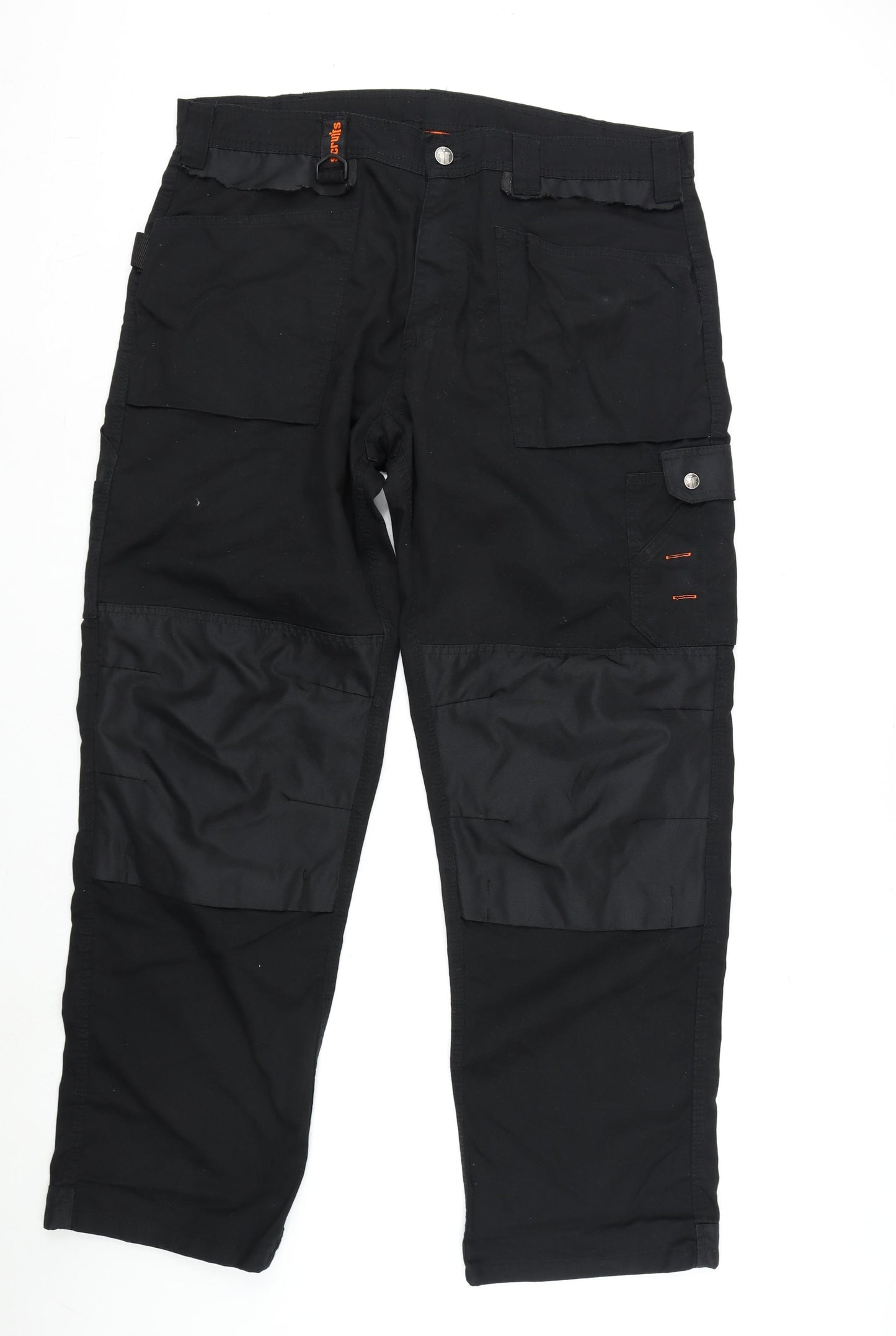 Scruffs Mens Black Polyester Carpenter Trousers Size 38 in L34 in Regular Zip