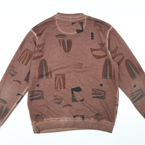 Indicode Mens Brown Geometric Cotton Pullover Sweatshirt Size L